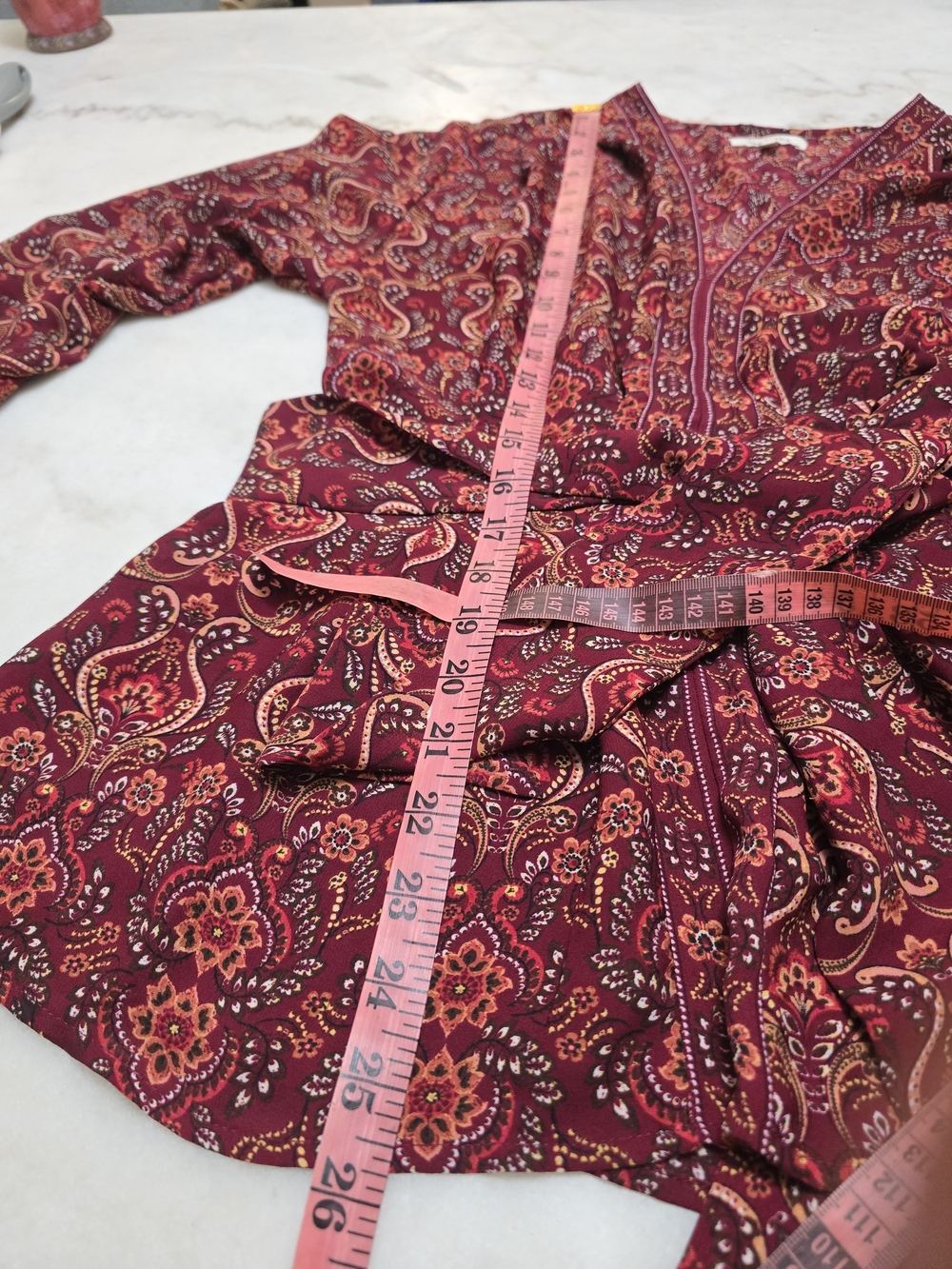 Woven V-Neck Tie-Waist Top in Burnt Red - Picture 8 of 8